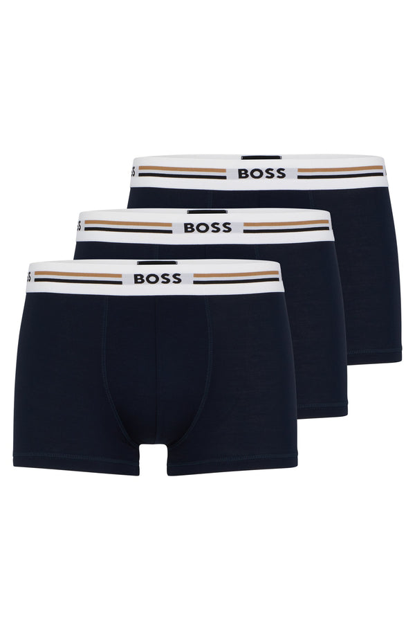 Boss Logo Waistband Three-Pack Soft-Touch Underwear - Navy