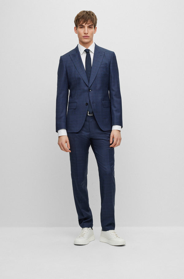 Boss Patterned Stretch Wool Slim-Fit Suit - Navy