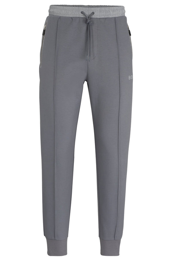 Boss Cotton-Blend Tracksuit Bottoms with Pixelated Details - Grey