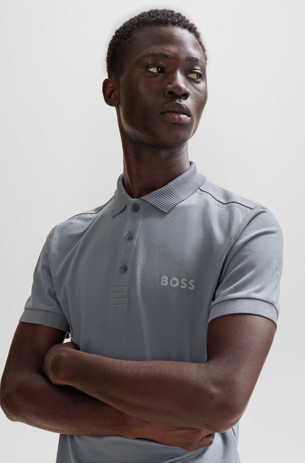 Boss Slim-Fit Polo Shirt with Reflective Details - Grey