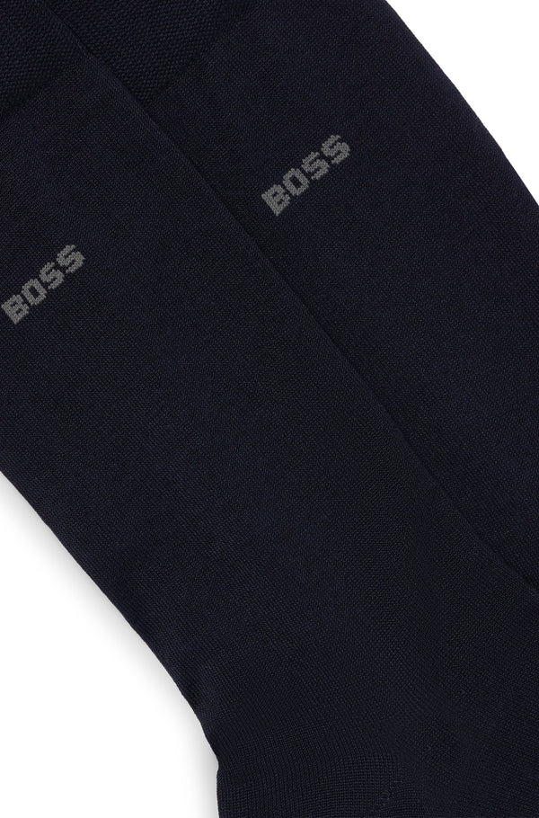 Boss Regular Length Stretch Cotton Socks 2 Pack - Navy