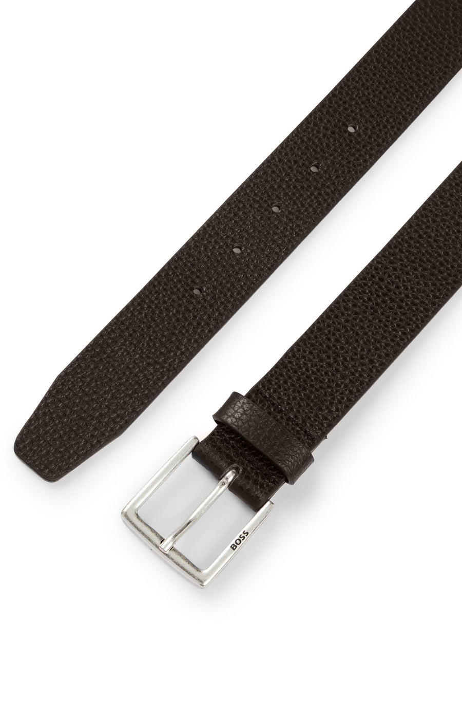 BOSS Grained Italian Leather Logo Belt – Brown