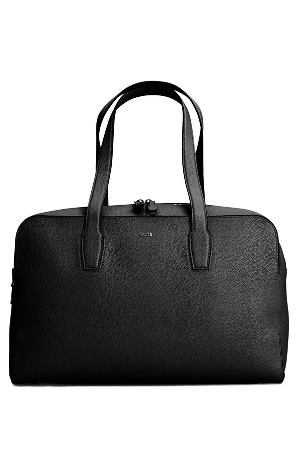 Boss Grained Leather Zipped Holdall - Black