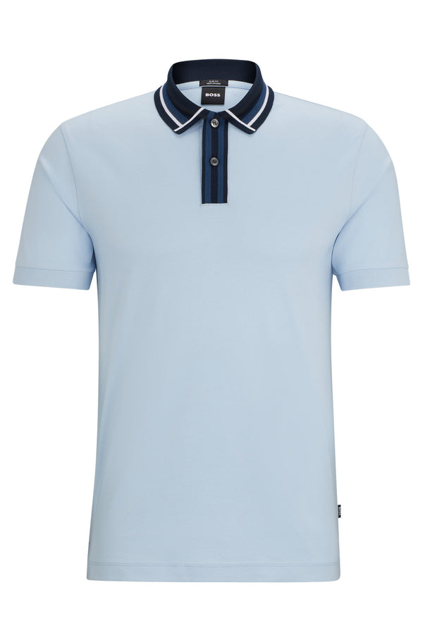 Boss Contrast Stripes Mercerised-Cotton Slim-Fit Polo Shirt - Blue