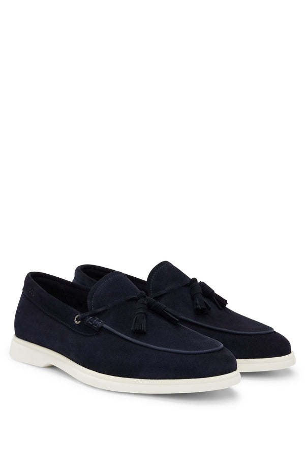 Boss Suede Slip-on Loafers with Tassel Trim - Navy