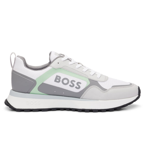 Boss Faux Leather Mixed-Material Lace-Up Trainers - White