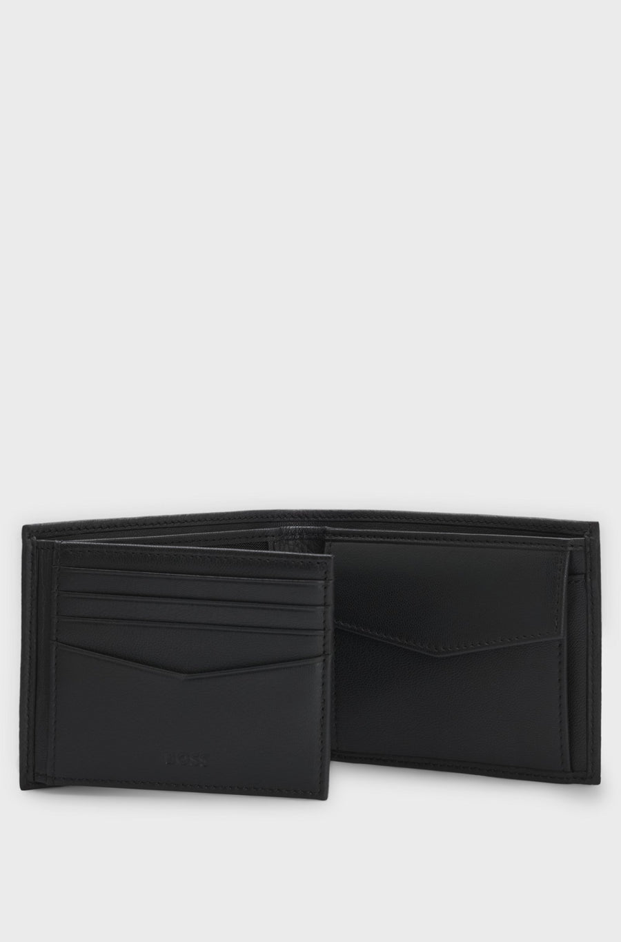 BOSS Crosstown Grained Leather Trifold Wallet – Black