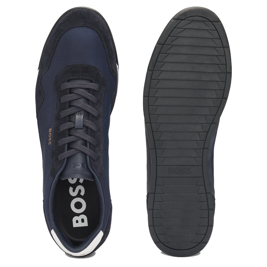 BOSS Mixed-Material Suede Trainers – Blue