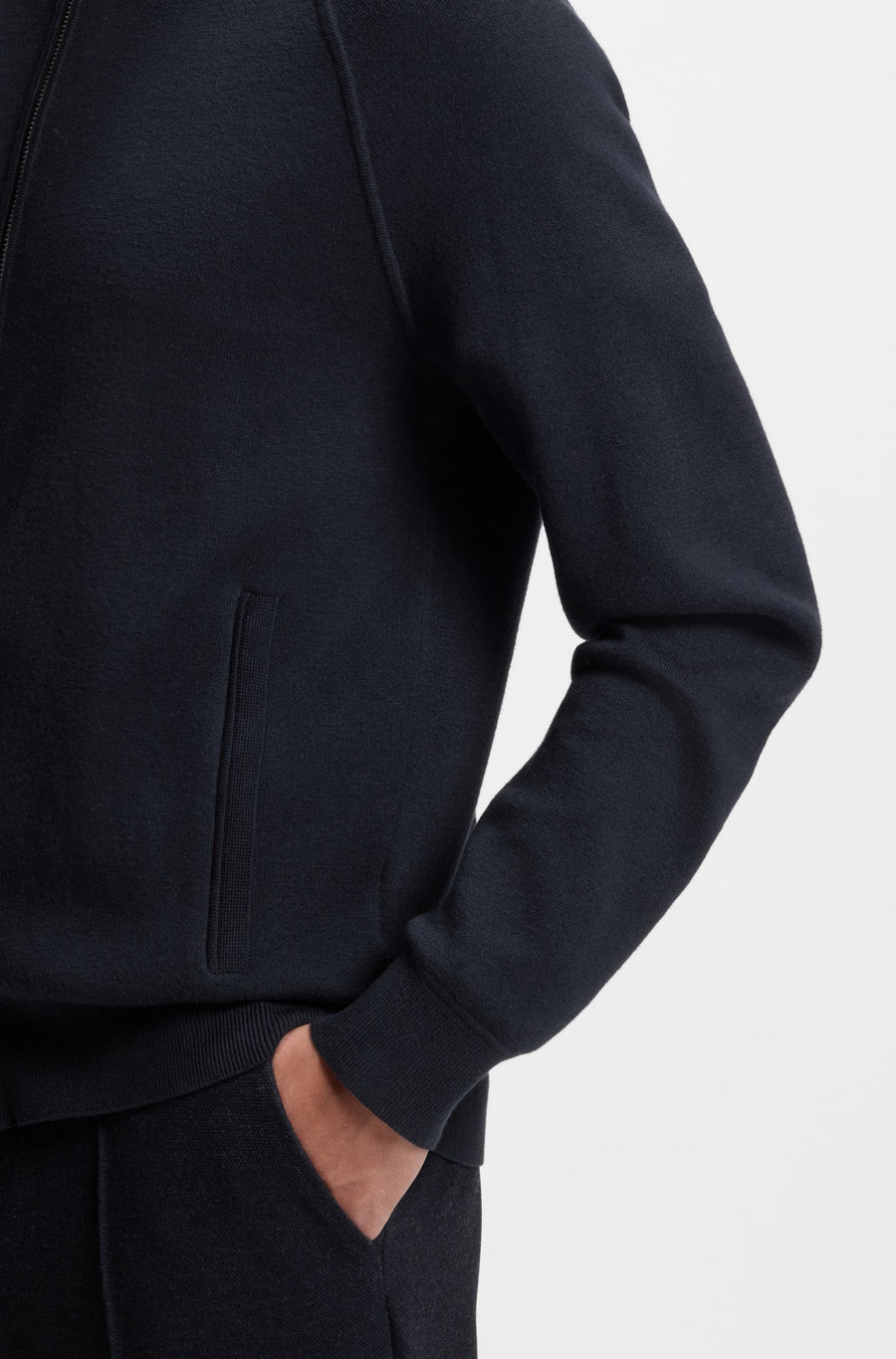 BOSS Cotton & Virgin Wool Zip Cardigan – Blue