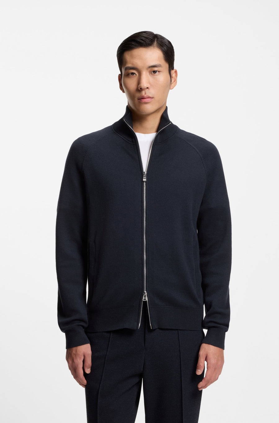 BOSS Cotton & Virgin Wool Zip Cardigan – Blue