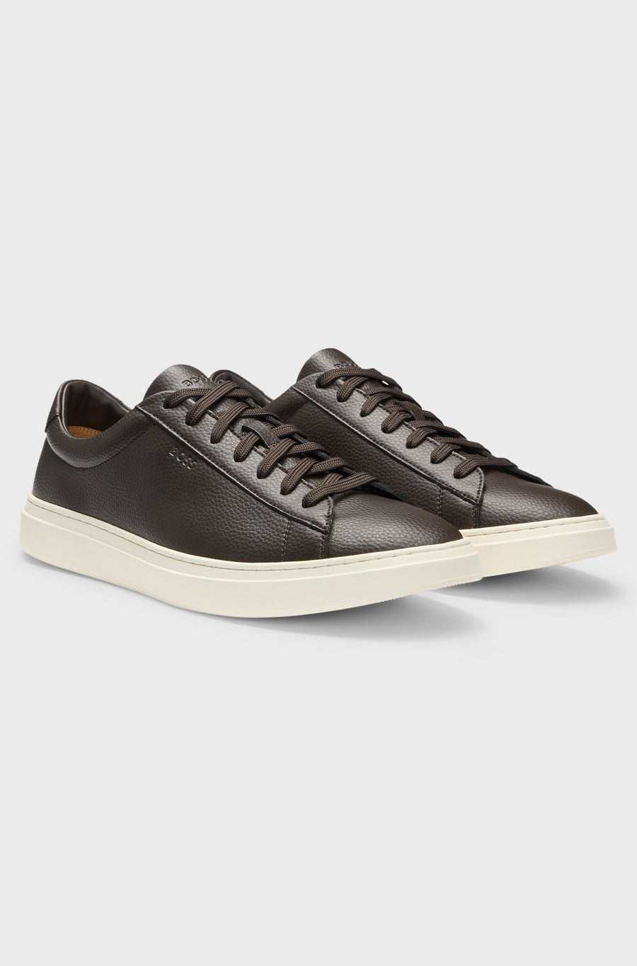 BOSS Kieran Grained Leather Trainers – Brown