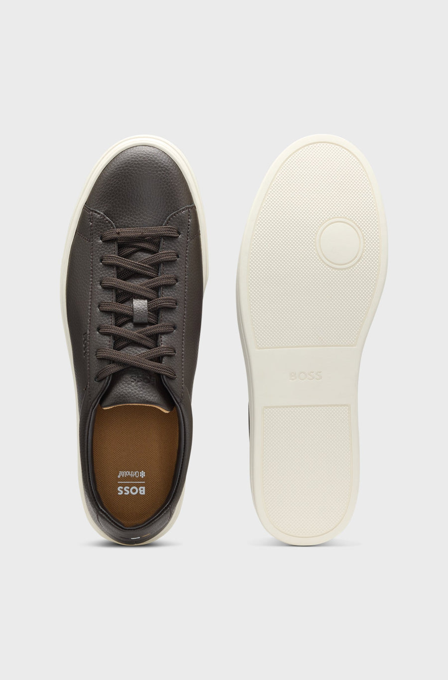 BOSS Kieran Grained Leather Trainers – Brown