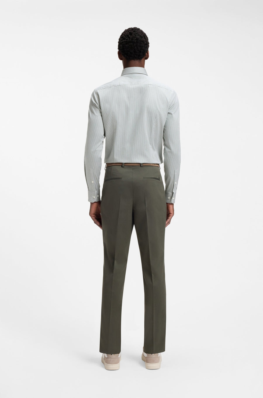 BOSS Slim Fit Easy-Iron Striped Stretch-Cotton Shirt – Green