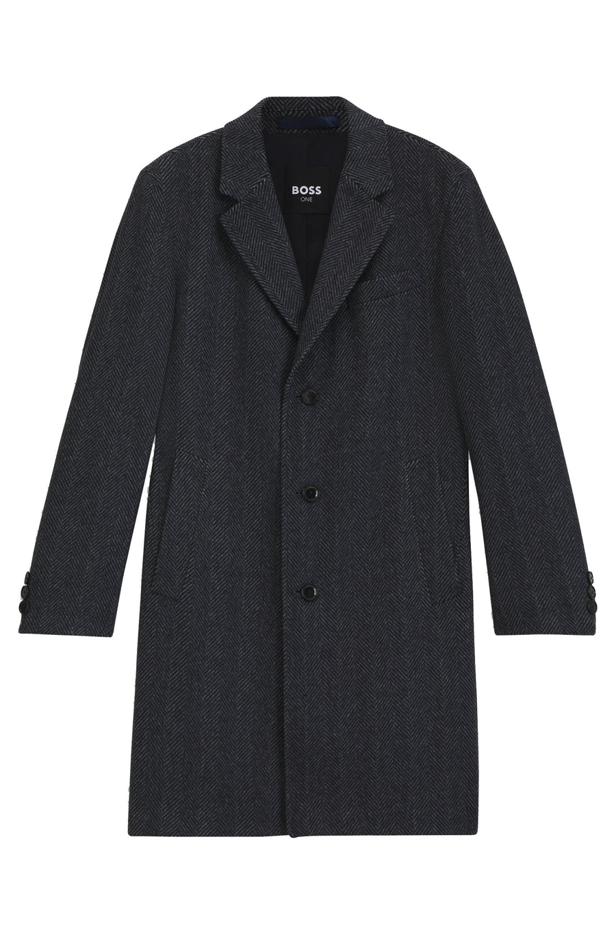 BOSS Regular Fit Herringbone Wool-Cashmere Coat – Dark Blue