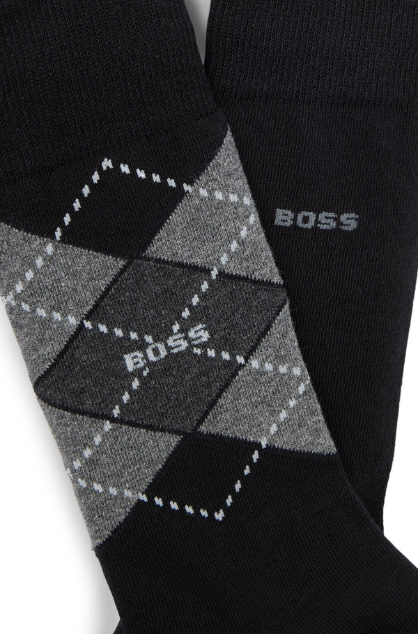 Hugo Boss 2-Pack Cotton Blend Argyle Sock - Black