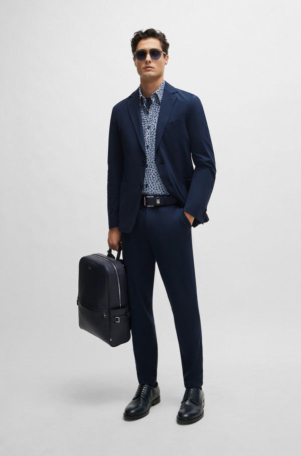 Boss Slim-fit Floral Printed Shirt in Performance-Stretch Jersey - Navy