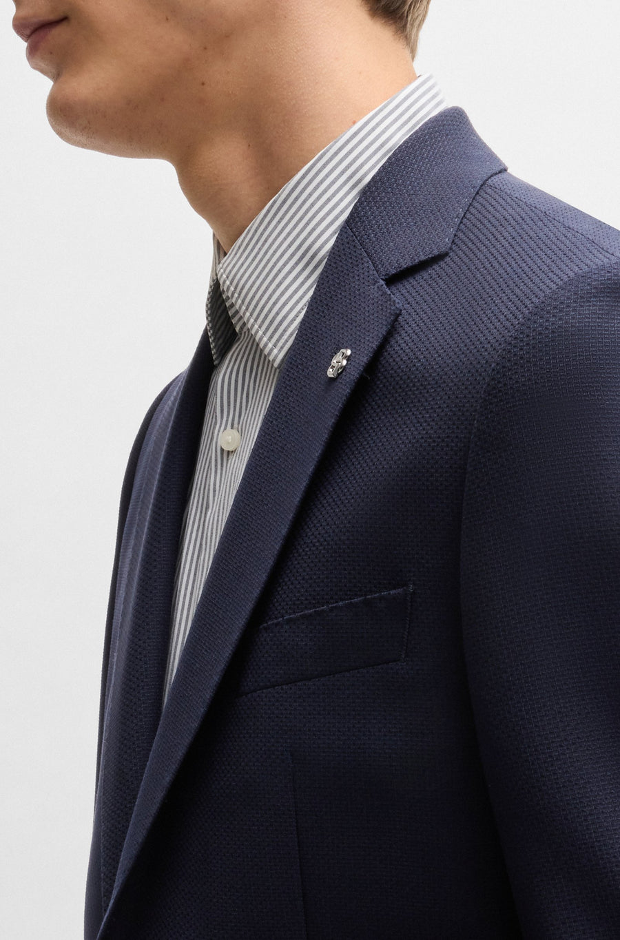 BOSS Regular Fit Micro-Patterned Virgin Wool Suit Jacket – Blue