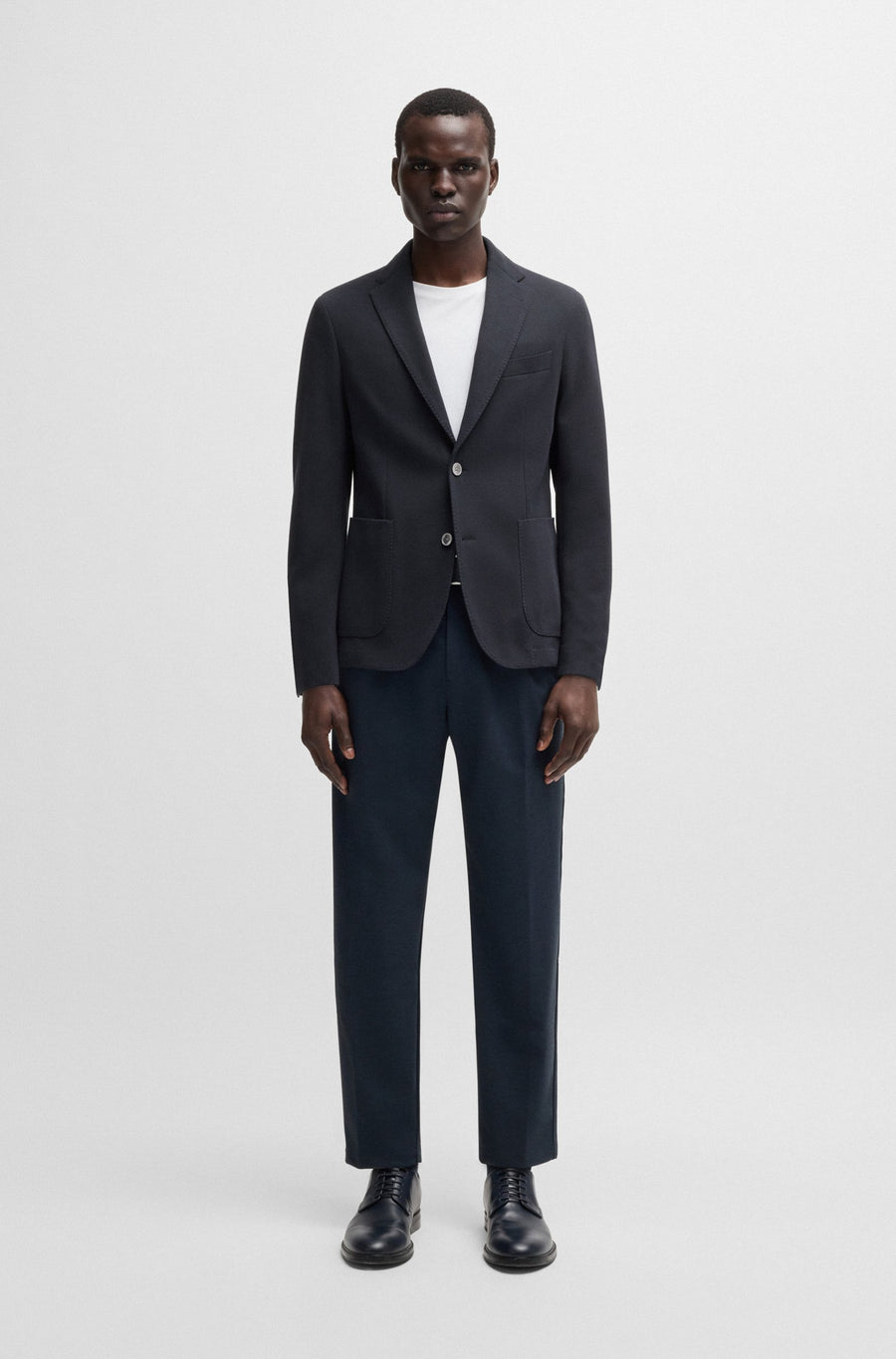 BOSS Slim Fit Micro-Patterned Cotton Blazer – Blue