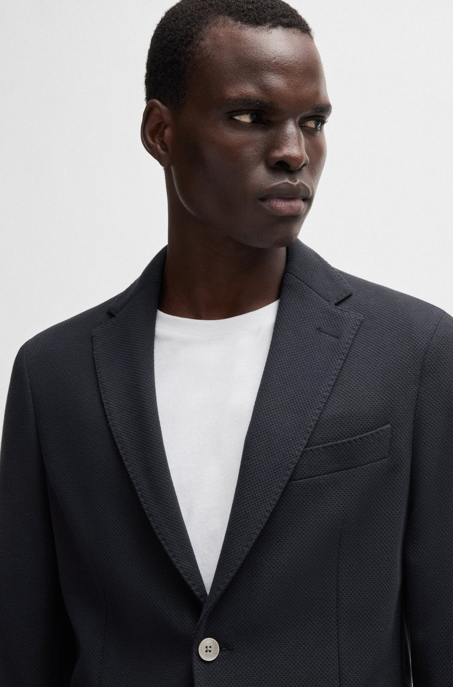 BOSS Slim Fit Micro-Patterned Cotton Blazer – Blue