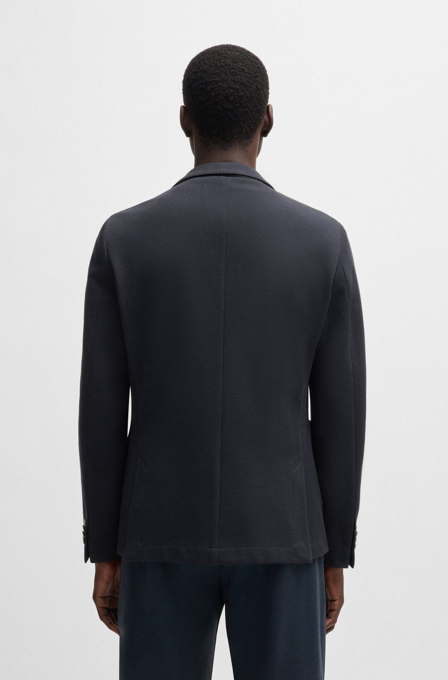 BOSS Slim Fit Micro-Patterned Cotton Blazer – Blue