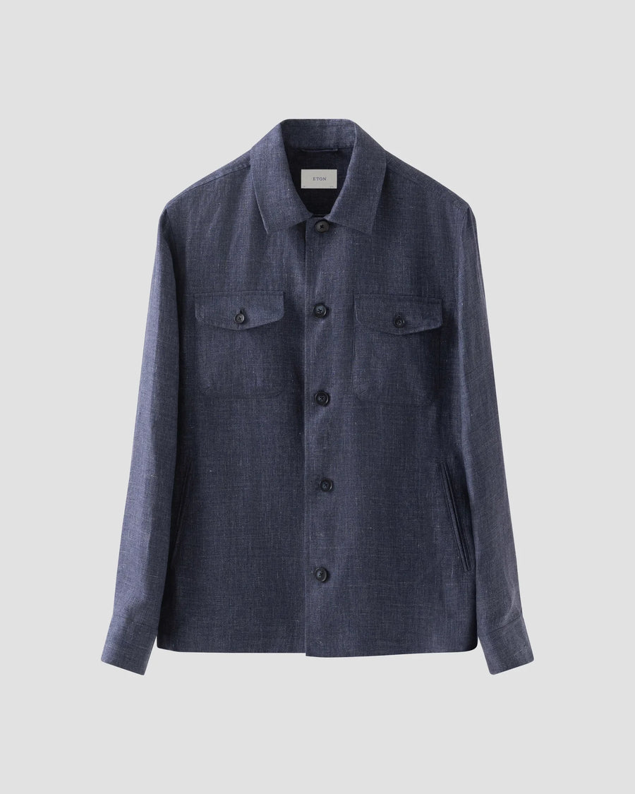 Eton Four Pocket Linen Overshirt – Navy