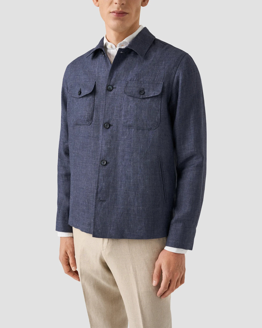 Eton Four Pocket Linen Overshirt – Navy