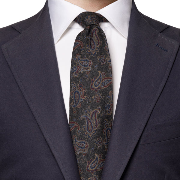 Eton Paisley Pattern 100% Wool Tie - Grey