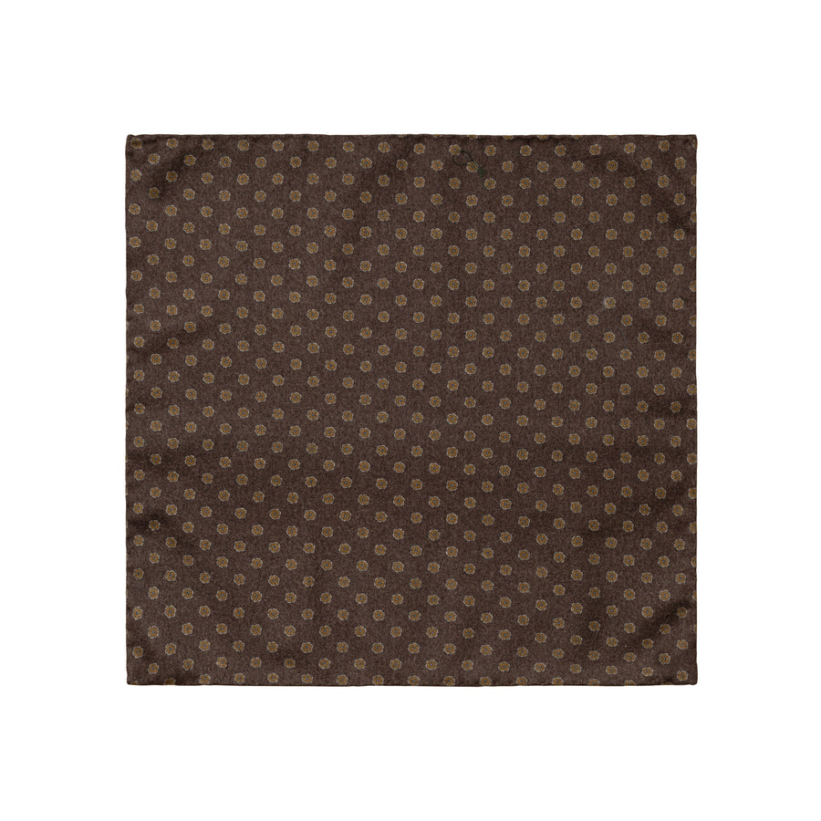 Eton Paisley Print / Floral Print Wool Pocket Square – Grey