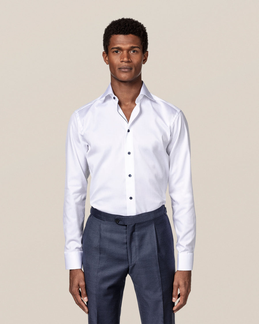 Eton Contemporary Fit Signature Twill Contrast Button Shirt – White