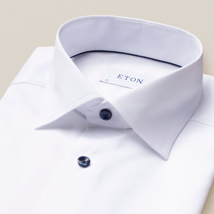 Eton Contemporary Fit Signature Twill Contrast Button Shirt – White