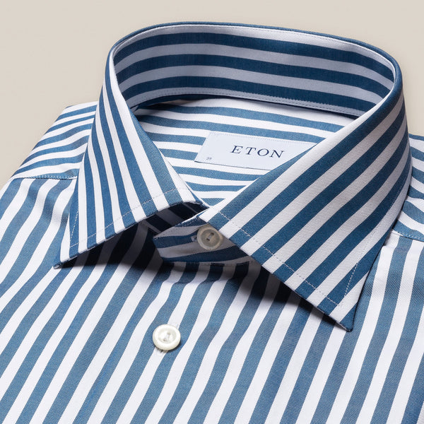Eton Contemporary Fit Bold Striped Signature Twill Shirt - Teal