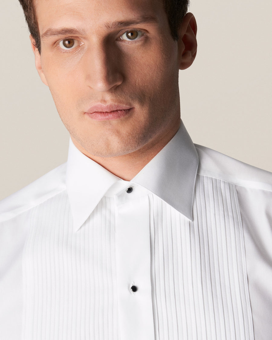 Eton Plissé Contemporary Fit Tuxedo Shirt – White