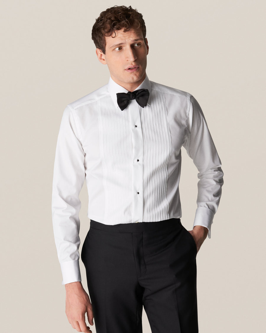 Eton Plissé Contemporary Fit Tuxedo Shirt – White