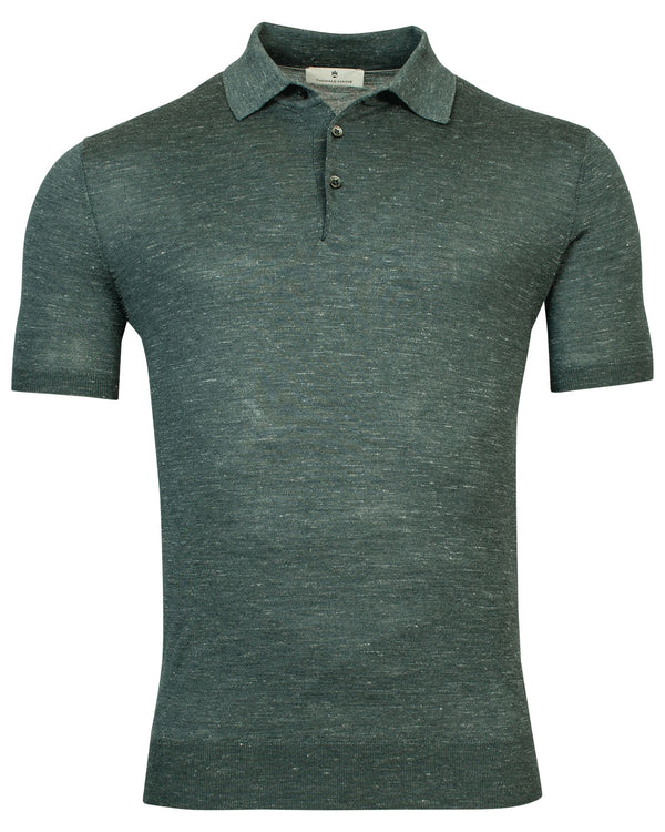 Thomas Maine Knitted Short Sleeved Polo Shirt - Green
