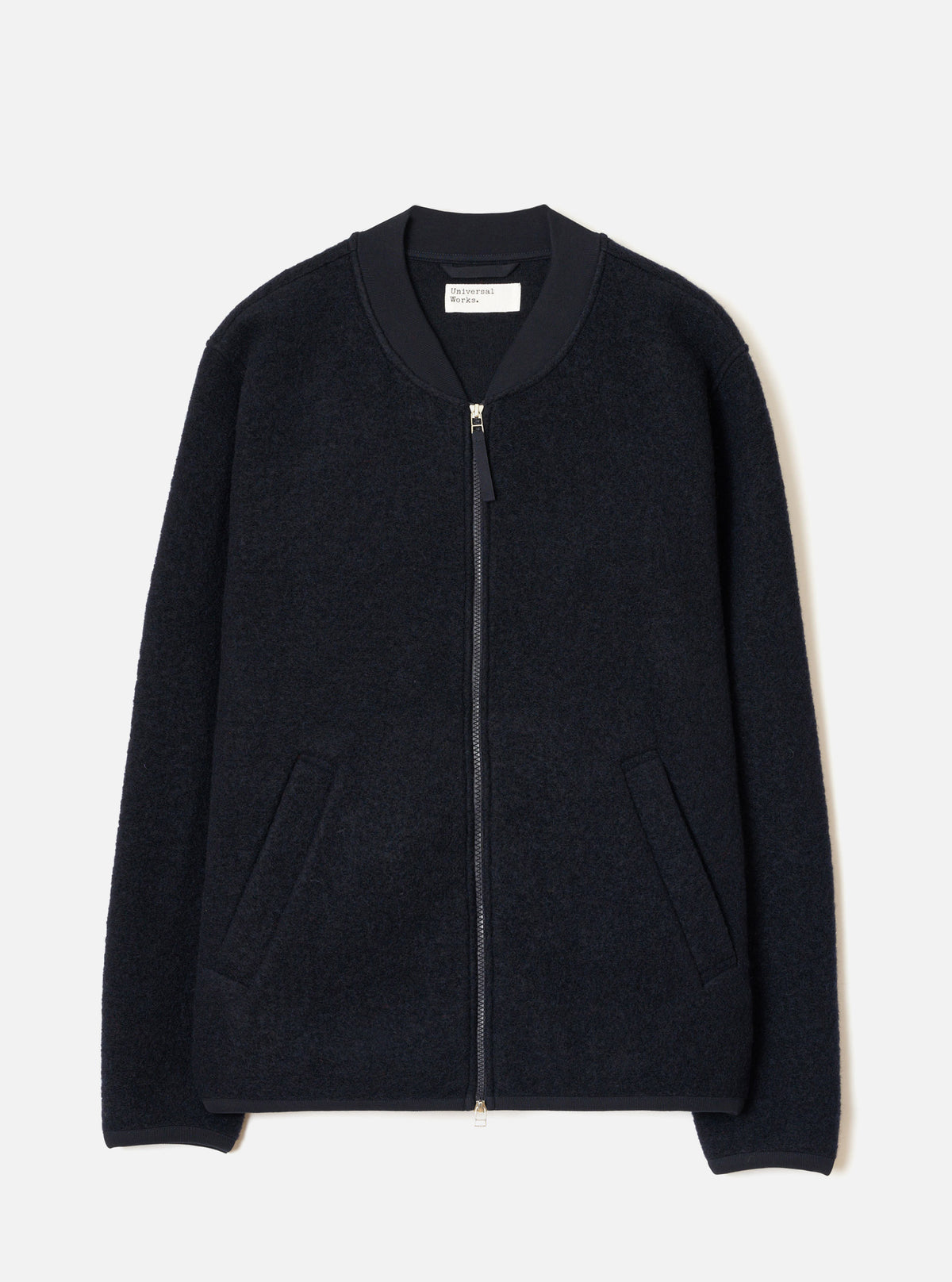 Universal Works Wool Fleece Bomber Zip-Thru -Navy