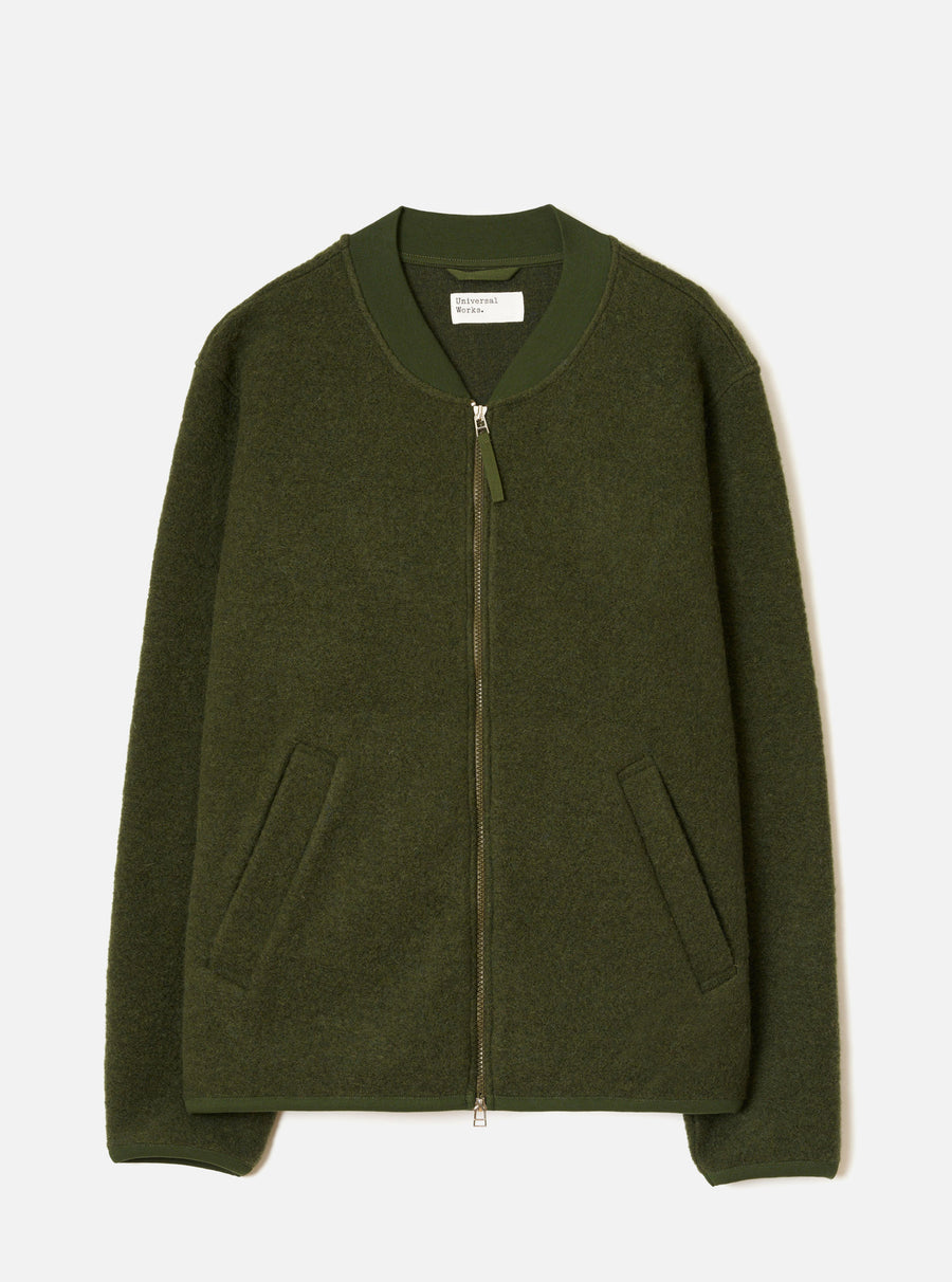 Universal Works Wool Fleece Bomber Zip-Thru - Olive