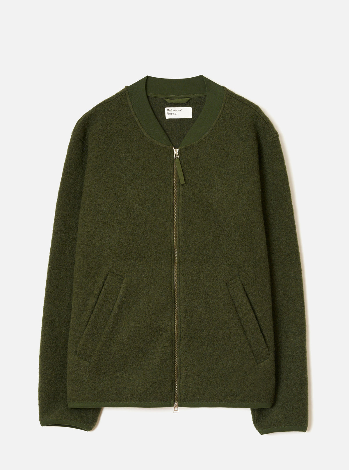 Universal Works Wool Fleece Bomber Zip-Thru - Olive