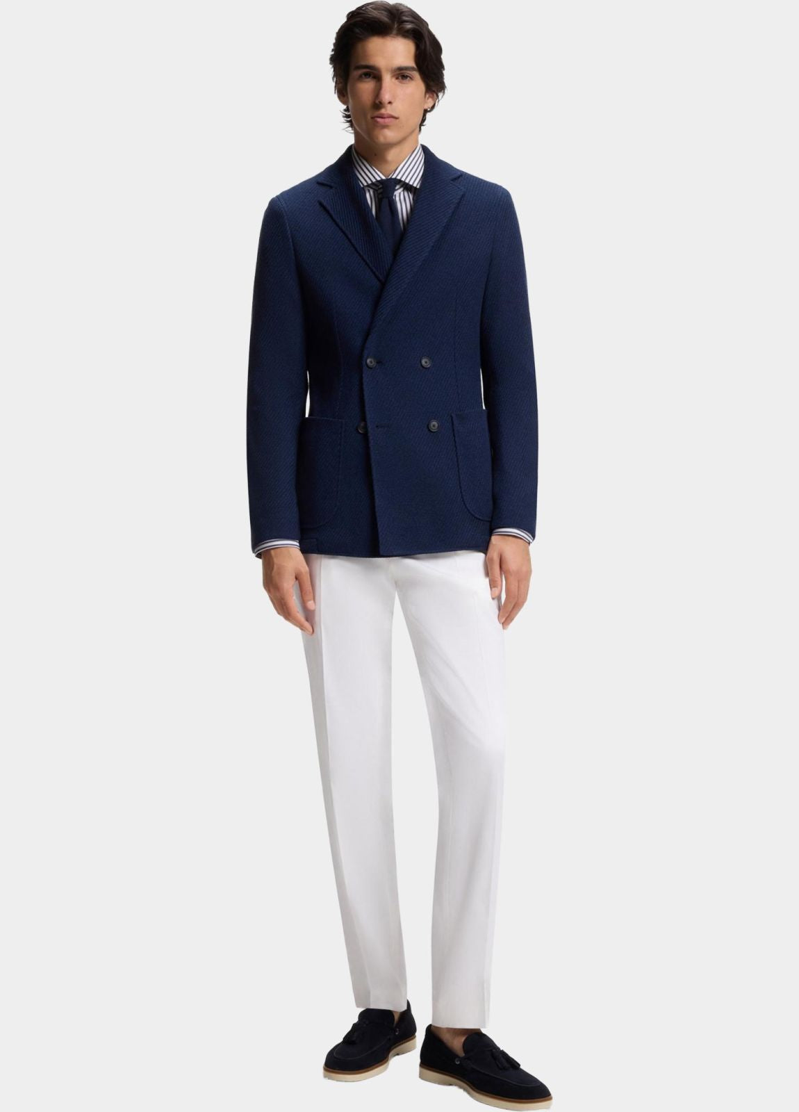 Boss Slim-fit shirt in easy-iron striped stretch cotton - Blue