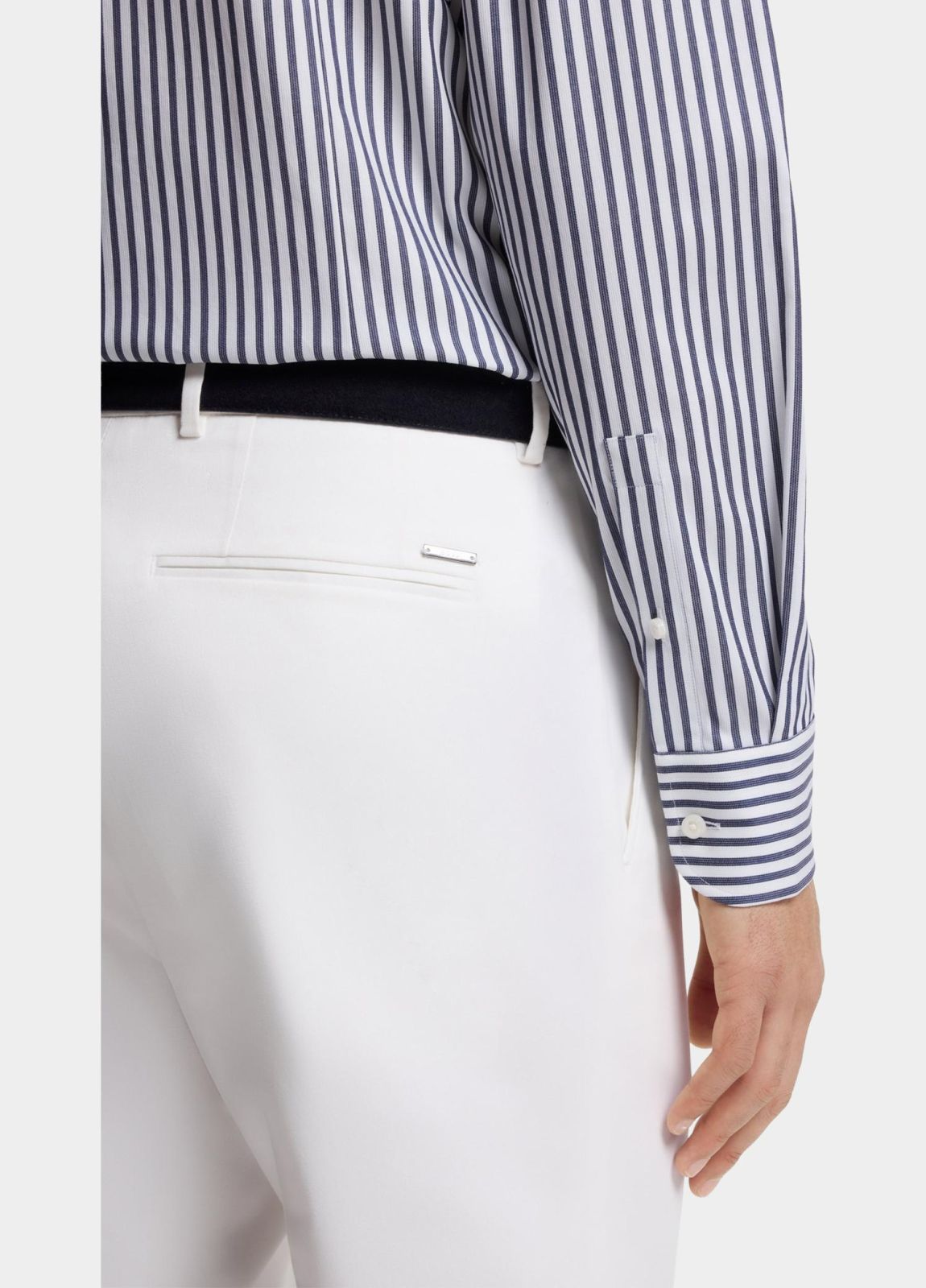 Boss Slim-fit shirt in easy-iron striped stretch cotton - Blue