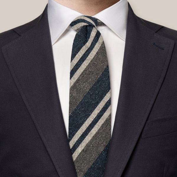 Eton Striped Silk Cotton Tie - Navy