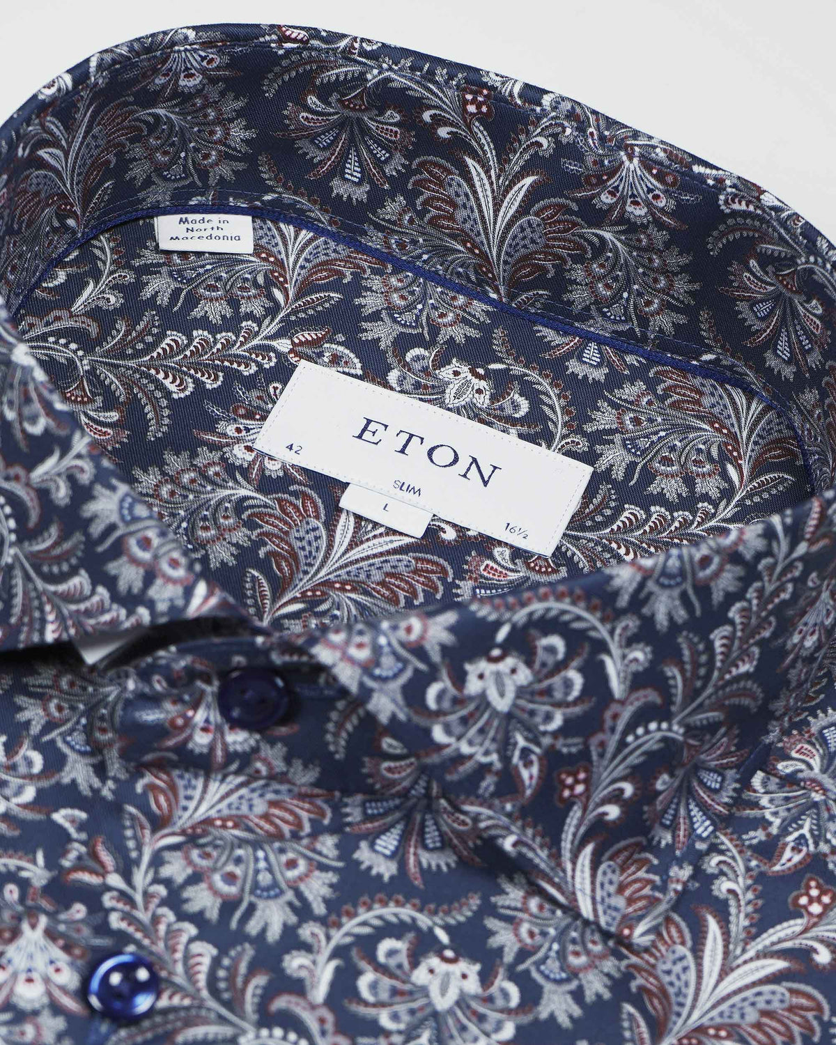 Eton Slim Fit Paisley Print Signature Twill Shirt - Navy