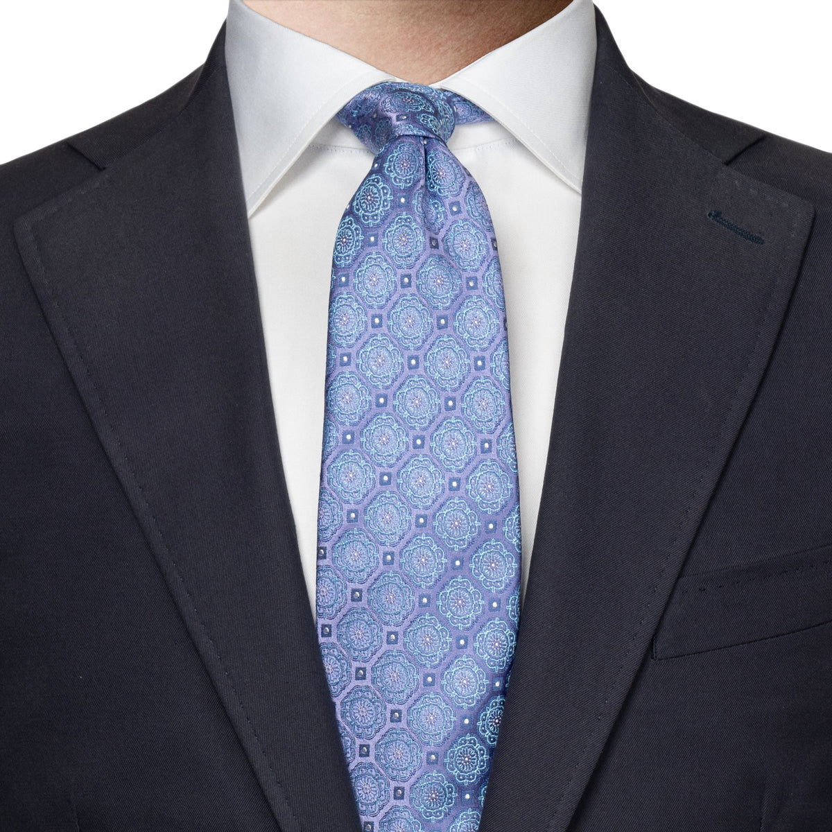 Eton  Floral Print Silk Tie - Mid purple