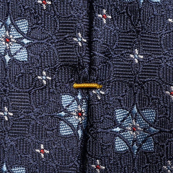 Eton Floral Print Silk Tie - Navy blue