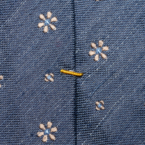 Eton Floral Print Silk Linen Tie - Mid Blue