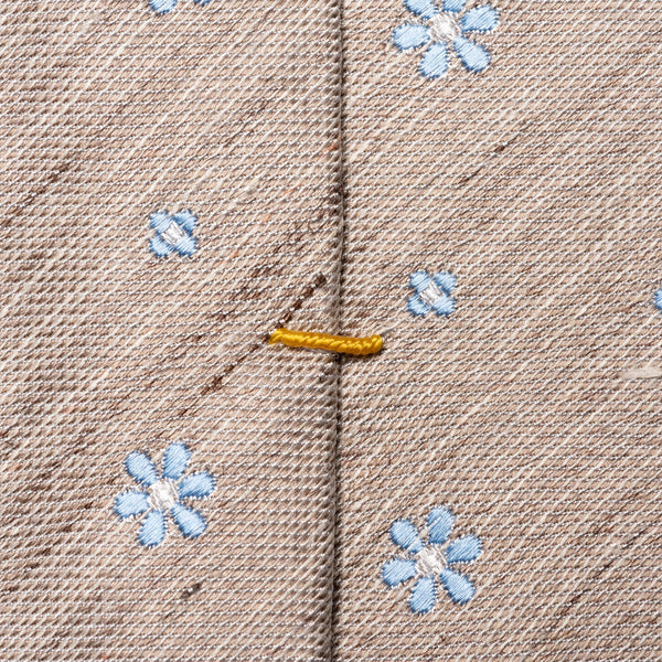 Eton Floral Print Silk Linen Tie - Beige