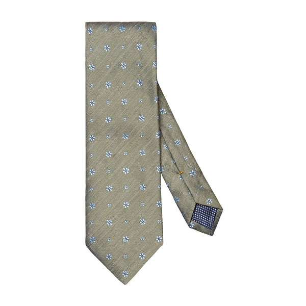 Eton Floral Print Silk Linen Tie - Mid green