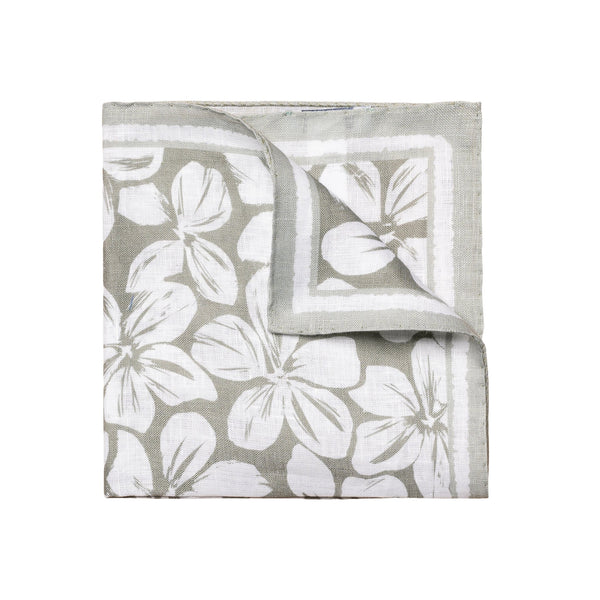 Eton Floral Print Linen Pocket Square - Mid green