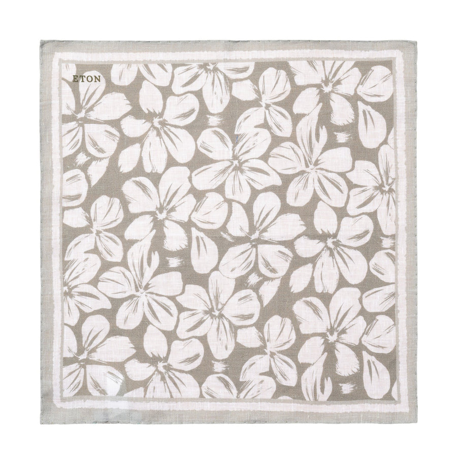 Eton Floral Print Linen Pocket Square – Mid Green