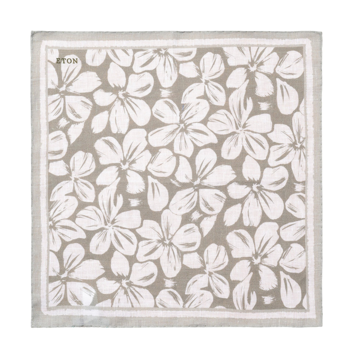 Eton Floral Print Linen Pocket Square - Mid green