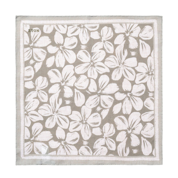 Eton Floral Print Linen Pocket Square - Mid green